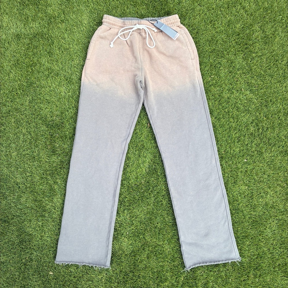 Richie Le Mens M Dip Dye Fleece Sweatpants Tan Grey Gradient Straight Leg NWT